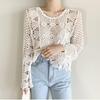 2023 Свежая и милая кружевная шифоновая блузка - с длинными рукавами, ажурный дизайн, милая и стильная