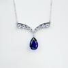 V-shaped S925 Sterling Silver Pendant Necklace with Cubic Zirconia & Sapphire Water Drop for Evening Wear and Birthdays