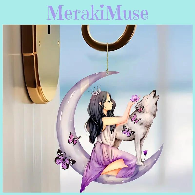 Acrylic Floral Moon Girl Wolf Butterfly Car Hanging Decor For Stylish Interior Decoration