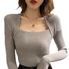 Свитер с квадратным вырезом, базовая рубашка для женщин, внутренний слой для осени и зимы, облегающий и утягивающий, универсальный трикотажный свитер
