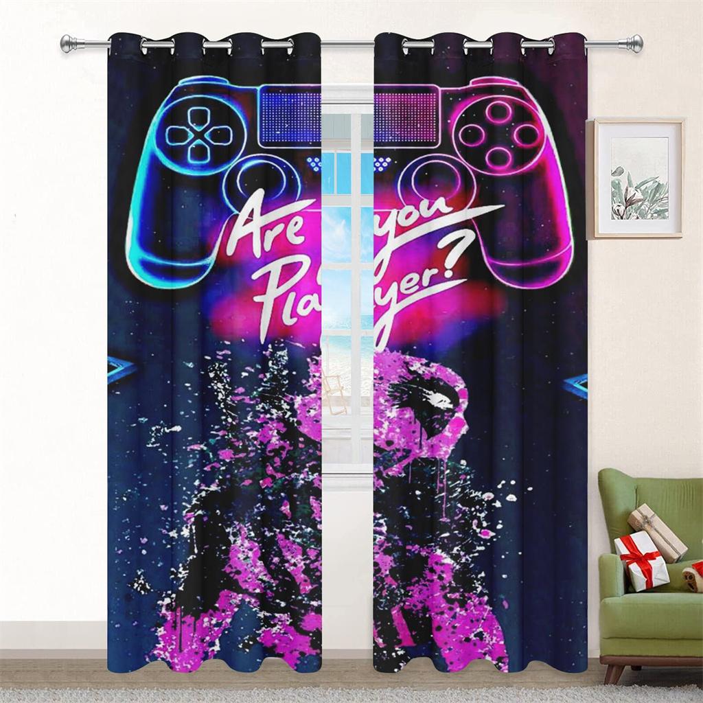 3D Printing Video Gamer Window Curtains for Boys Kids Children Bedroom Gaming Door Living Room Decor Drapes Blind Shading 2panel