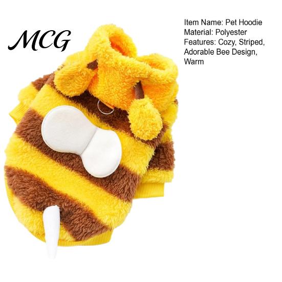 Pet Hoodie Cute Bee Dog Hoodie, Plush Hooded Outfit with 3D Small Antennae And Wings, Cozy Striped Costume for Dogs Wings
