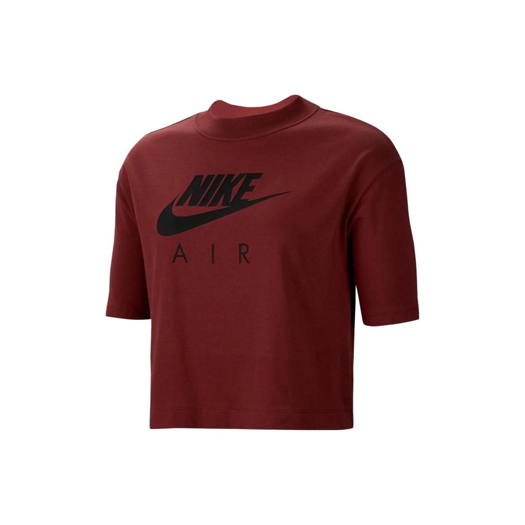 Nike Solid Color Round Neck Logo Print T-Shirt Women Tops Red BV4777-661