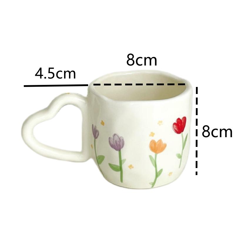 350ML Ceramic Coffee Mugs Tulip Love Handle Cups Hand Pinched Irregular White Color Flower Milk Mug Oatmeal Breakfast Tea Cup