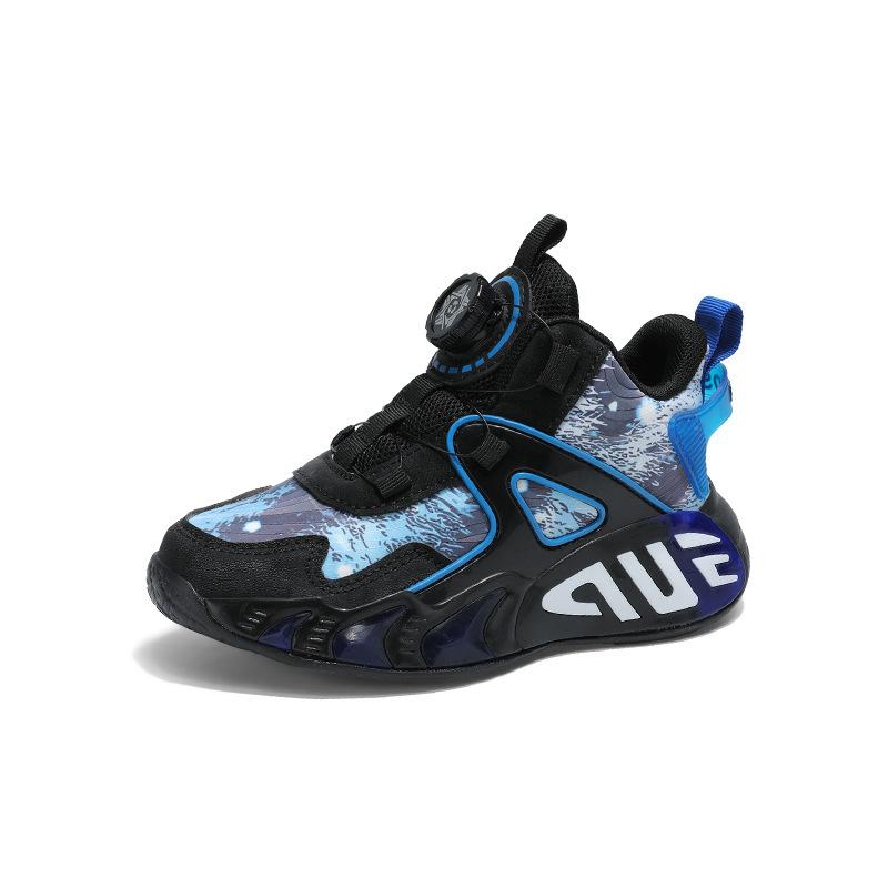 Children's rotating button sneakers 2025 autumn and winter new girls waterproof running shoes boys lightweight basketball shoes