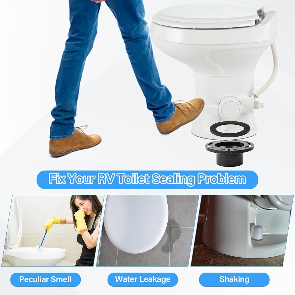 RV Toilet Seal And 3" Socket Floor Flange Kit For Dometic 300 310 320 RV Toilets, Replacement Parts Kit 385345892 Flange, 385311658 Flush Ball Seal