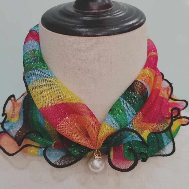 Поддельный жемчуг Подвеска Органза Шея Воротник Шифоновый шарфы Кружевной жемчуг Шарф Модный принт Блестящий Разнообразие Шарф Аксессуары для одежды