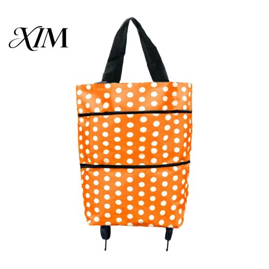 Space Saving Travel Luggage Cart Foldable Shopping Bag with Wheels, Lightweight Portable Large Capacity Grocery Reusable Rollers Cart, Waterproof