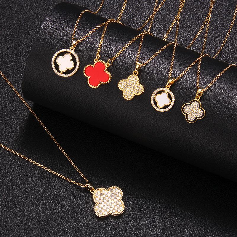 Новое двухстороннее ожерелье с четырьмя листьями травы, женские украшения из титановой стали