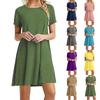 Женское весенне-летнее платье с круглым вырезом и коротким рукавом, большое свободное однотонное платье