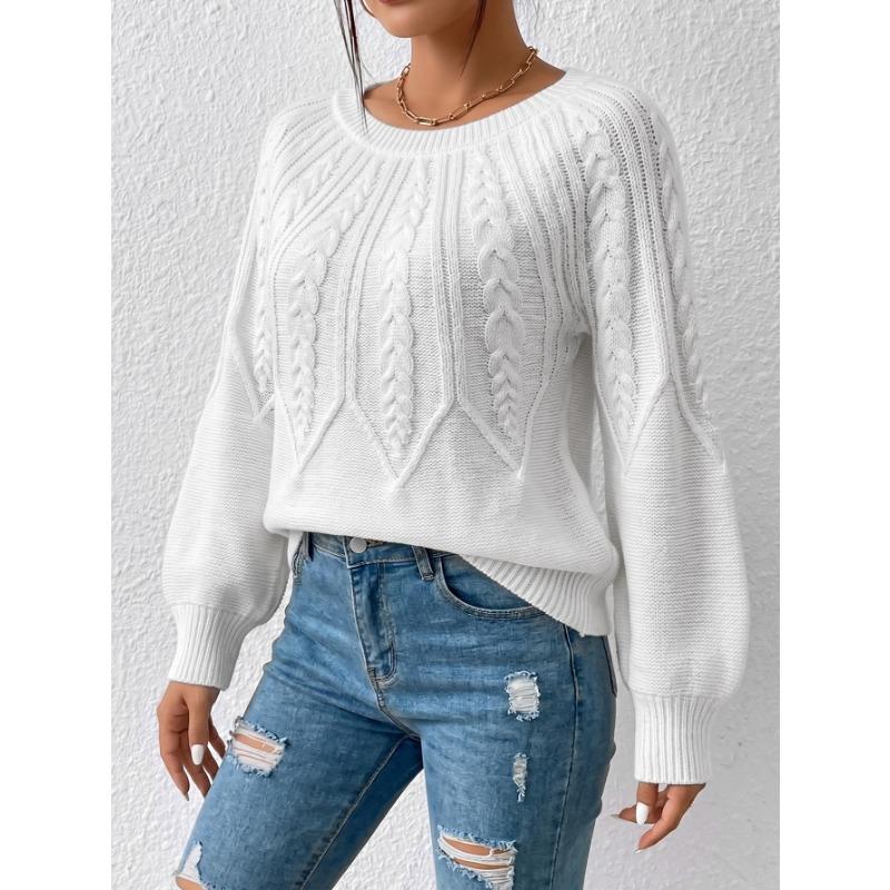Women Plus Size Long Sleeve Round Neck Knit Sweater Solid Color Casual Top