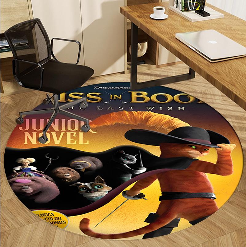 Puss in Boots Pattern Round Rug, Indoor/Outdoor Mat, for Picnic, Gameroom, Bedroom, Office, Living Room, Home Decor Carpet, Birthday Gift