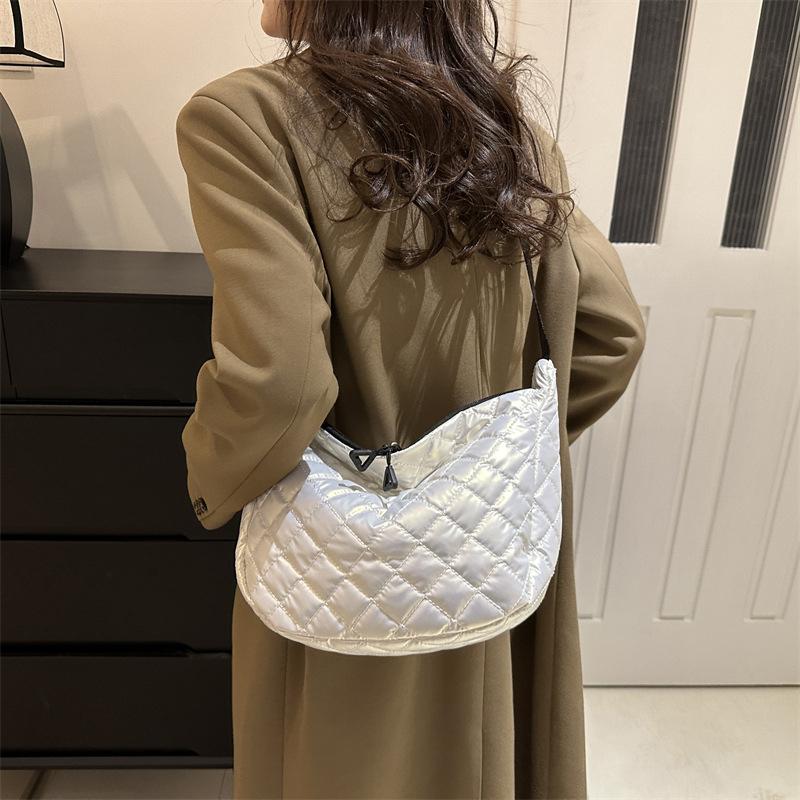 Space Cotton Shoulder Bag Fashion Hobo Crossbody Bags Lattice Pattern All-match Large Capacity Handbags for Women Commuting