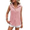 Summer Women Solid Color Lapel Sleeveless Button Blouse Shirt Top