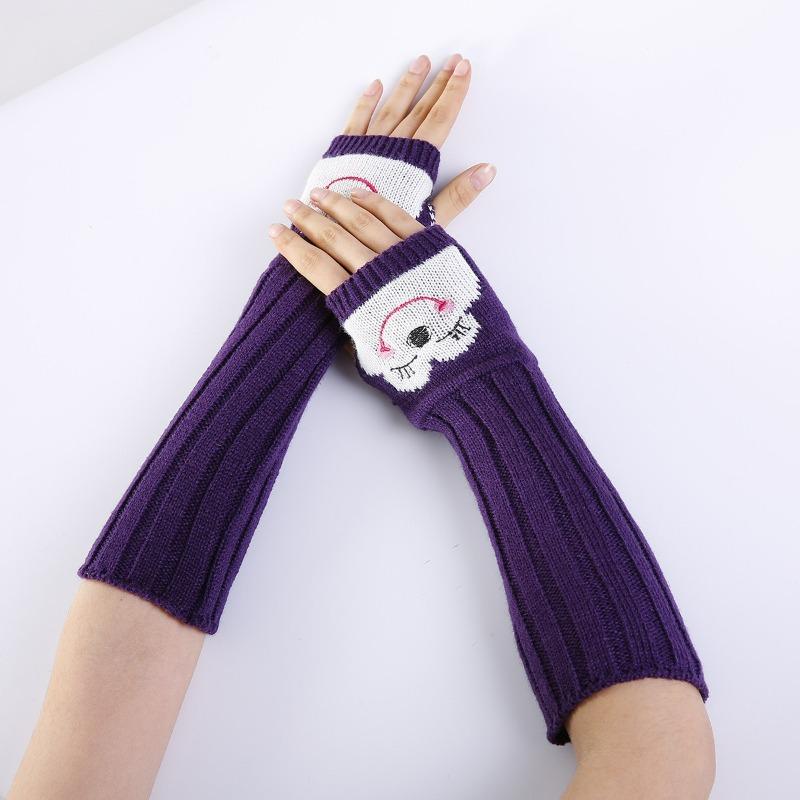 Botvotee Перчатки без пальцев Рукава для женщин Аксессуары Y2k Грелки для рук Зимние Вышивка Милые Вязаные Модные Перчатки Hands Free