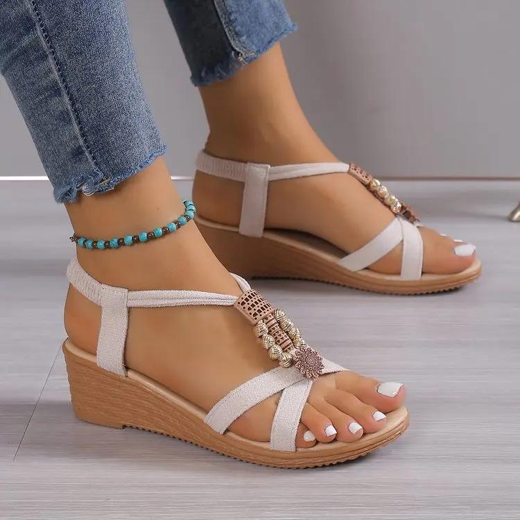 Fashion Women Solid Color Wedge Sandals  New Ankle Buckle Non Slip Gladiator Shoes Woman Fashion Chunky Platform Sandalias Mujer 2024