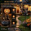 Solar Halloween Black Cat on Crescent Moon Garden Stake Light with Hanging Pumpkin Lantern Waterproof Solar Powered Outdoor Halloween Yard Decor Path