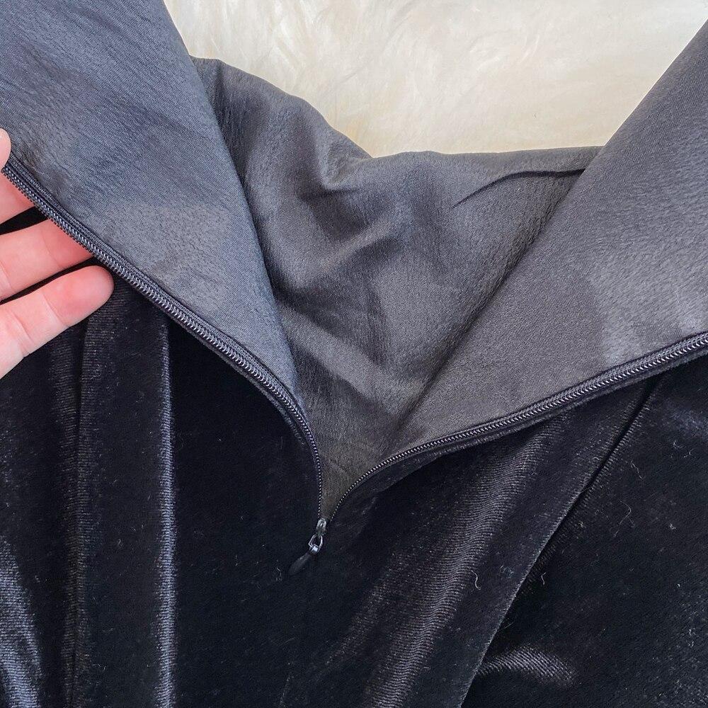 Осенне-зимняя французская ретро-темпераментная бархатная юбка с квадратным воротником и марлевыми рукавами, тонкая бархатная юбка с талией