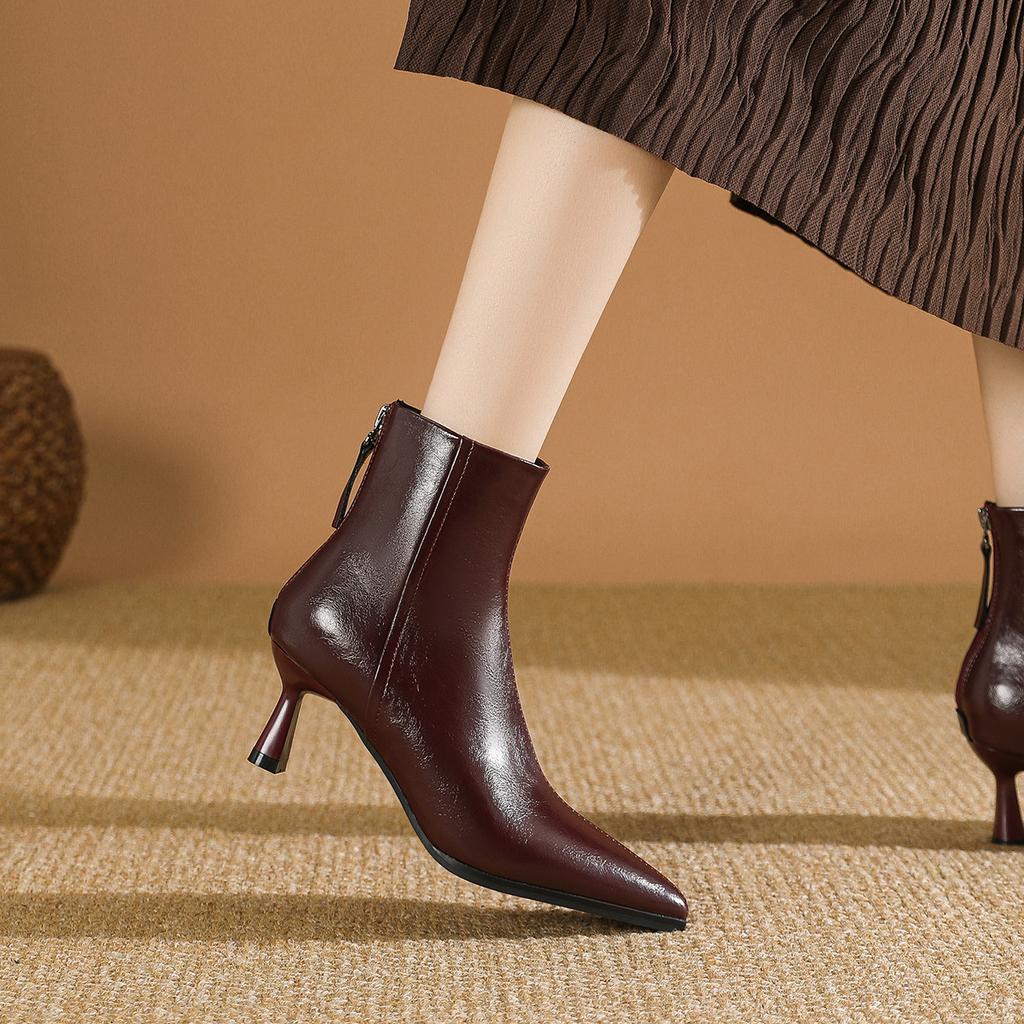 Женские осенне-зимние туфли на высоком каблуке из мягкой кожи, остроносые тонкие ботильоны 2024, новые женские ботильоны на тонком каблуке, белые ботильоны на высоком каблуке для женщин