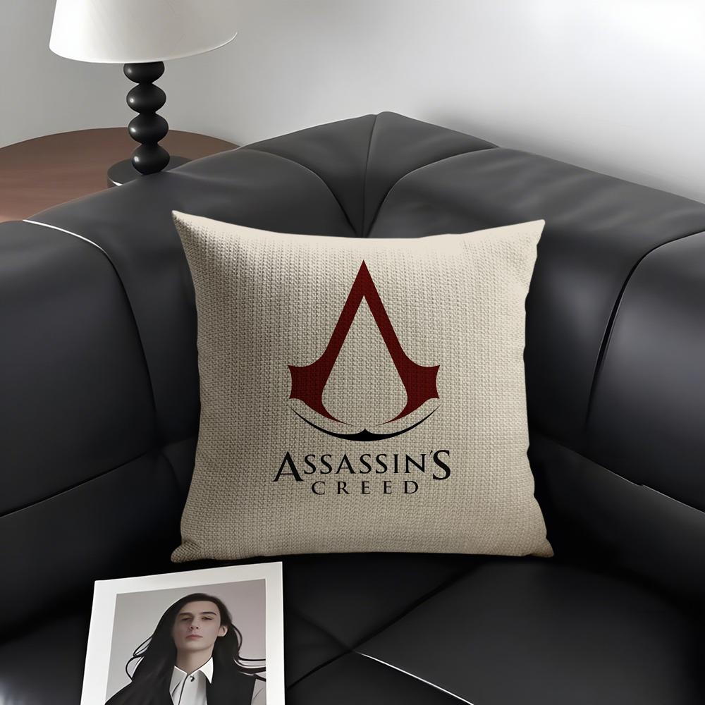 A-Подушка с принтом игры Assassin's Creed Натуральный лен Органическая ткань Двусторонняя печать Диван Домашний декор Подарок Наволочка