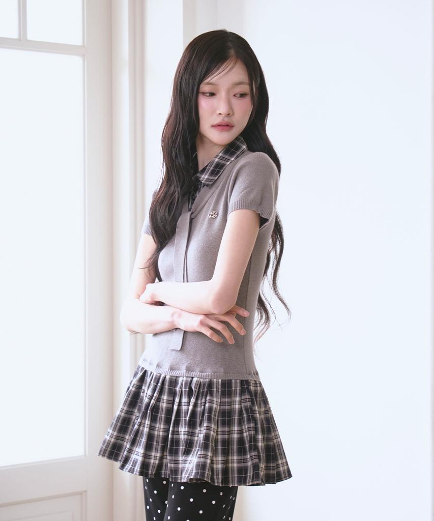 The Green Lab Girlish Check Layered Dress [Melange Gray]
