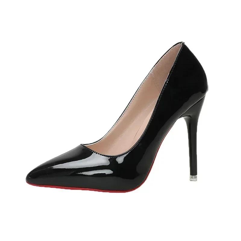 Black Stiletto Heels Pumps Women Patent Leather Office Shoes Woman Plus Size 43 Pointed Toe High Heels Shoes Zapatos Mujer