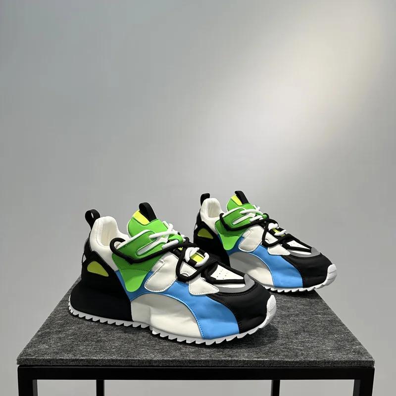 Модные дизайнерские массивные кроссовки с цветными блоками для мужчин, модные повседневные кожаные дышащие туфли на увеличенной платформе