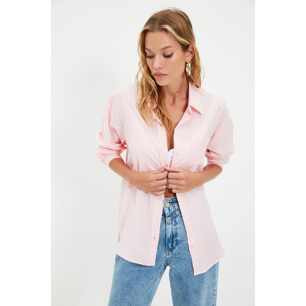 Белая рубашка-бойфренд с одним карманом/широкая хлопковая рубашка Twoaw20go0115