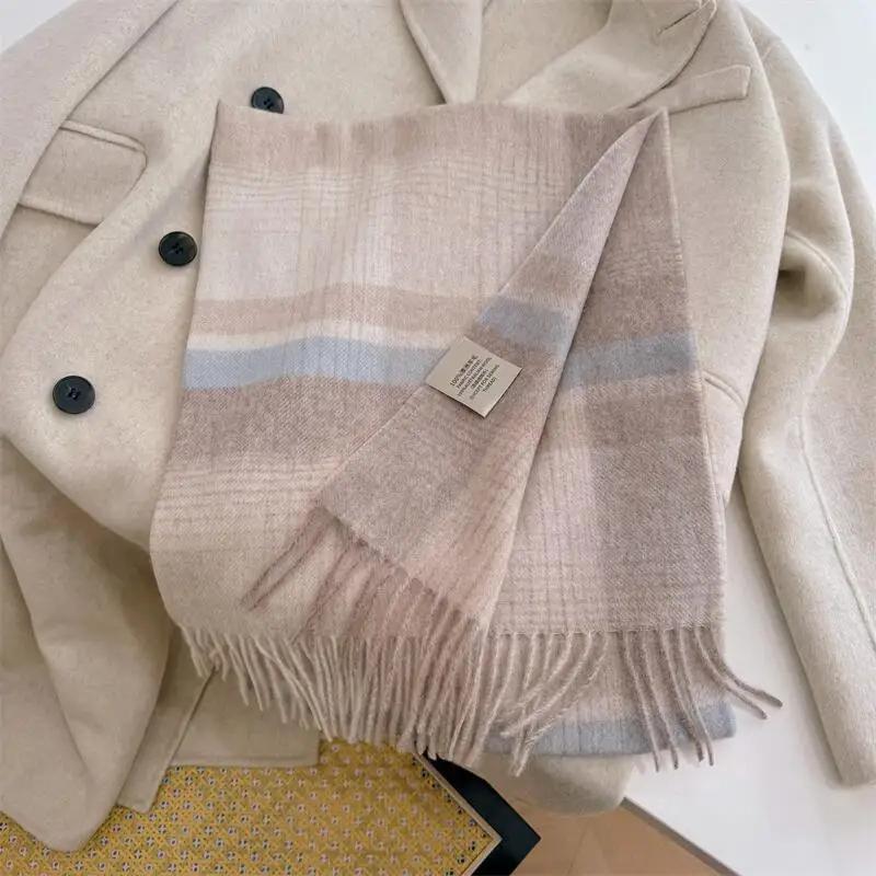High Quality 100% Wool Scarf Men Female Fashion Classic Soft Cashmere Muffler Women Warm Thermal Shawl Outside Autumn Winter Men