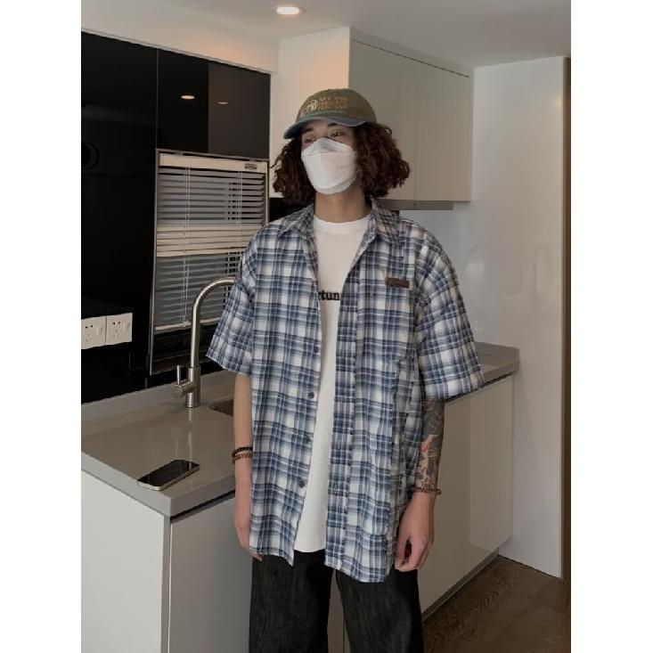 Мужская клетчатая рубашка с квадратным вырезом, молодежная мода, японский стиль, художественная мужская свободная рубашка, новая мода с длинными рукавами, осенний тренд, Харадзюку