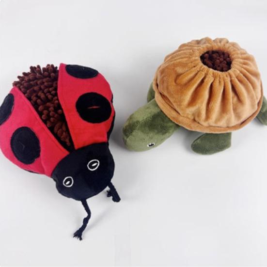 Dog Treat Dispenser Toy Interactive Plush Squeaky Turtle Ladybug Dog Chew Toy Treat Hiding Snuffle Puzzle Toy for Dogs Teething Mental