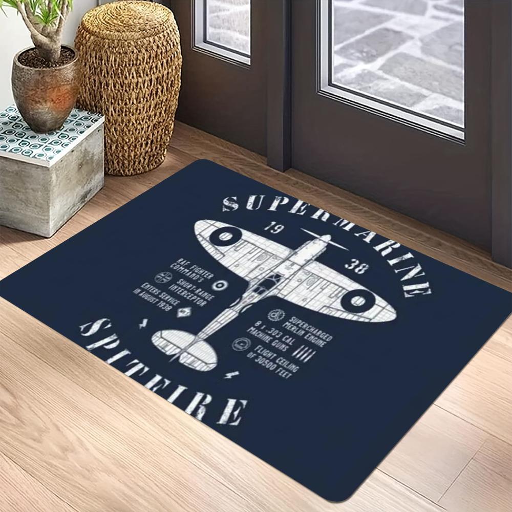 Коврик с авиационной тематикой - Самолет Spitfire, Радужные полосы, Маршрут полета, Коллекционер пилот, Декоративный ковер для дома