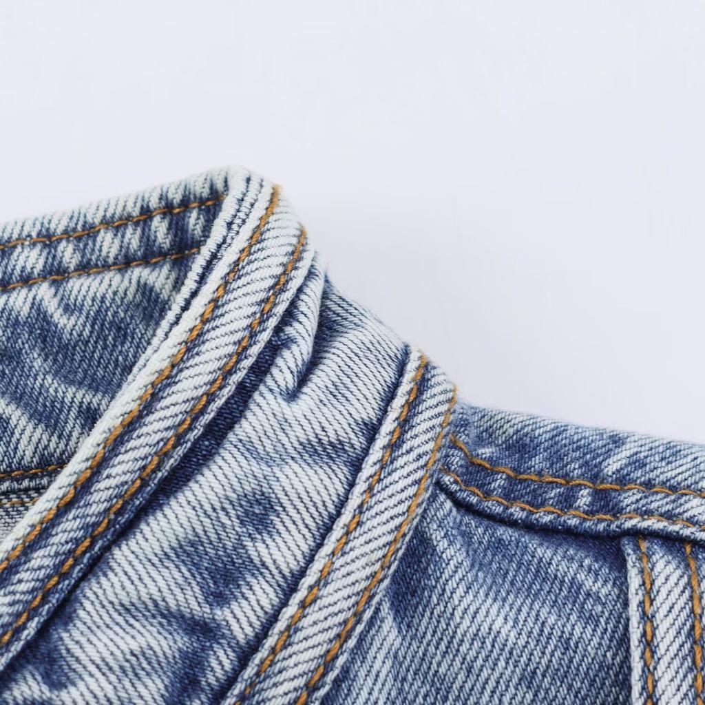European and American style, new women's clothing, fashionable, button-decorated waist denim jacket 7627047