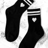 3/5/10/20 Pairs Women's Crew Socks Black Socks, Heart and Stripes, Comfortable, Breathable, Moisture-Wicking