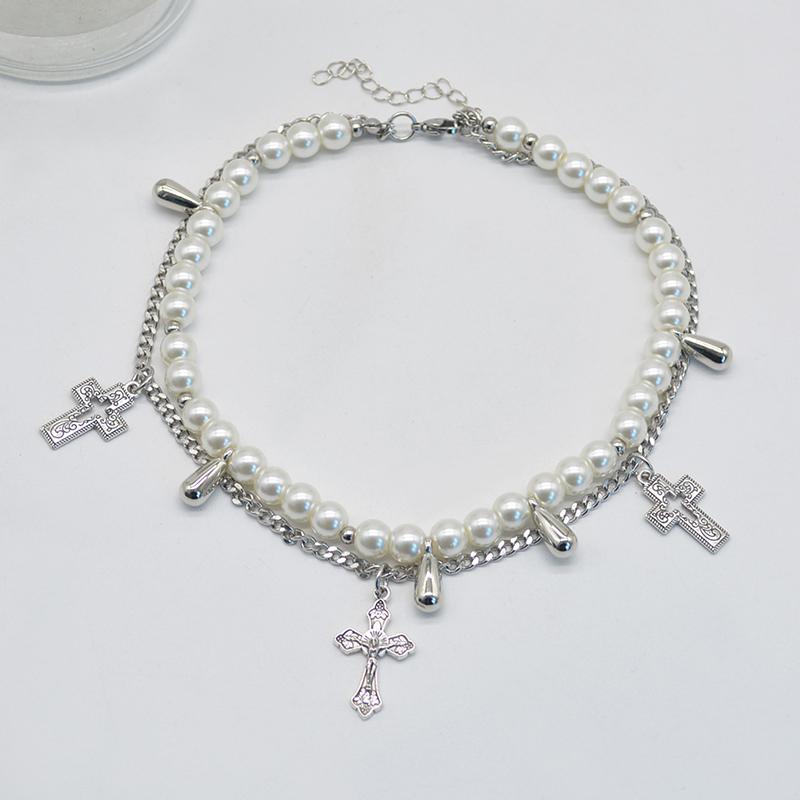 Personalized Multi-Layered Pearl Cross Pendant Necklace Clavicle Chain For Women Temperament Jewelry Accessories Gifts
