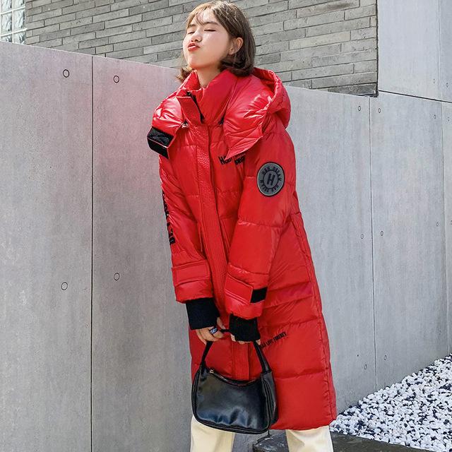 Women Long Winter Jacket Glossy Hooded Windproof Warm BIO Down Coat Oversize Cotton Padded Parkas