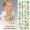 10 Pcs St. Patricks Day Children Body Tattoo Stickers Shamrock Pattern Cartoon Waterproof Green Hat Disposable Temporary Tattoo Clover