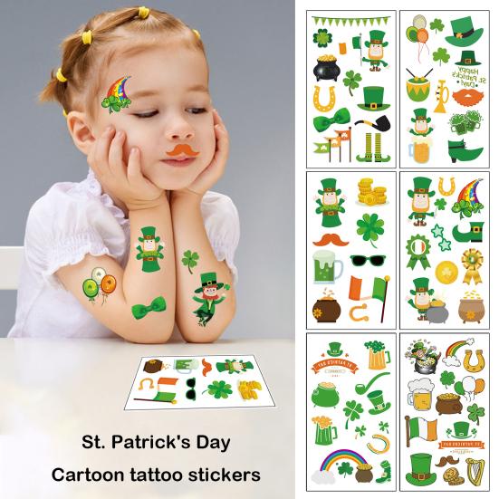 Patricks Day Children Body Tattoo Stickers Shamrock Pattern Cartoon Waterproof Green Hat