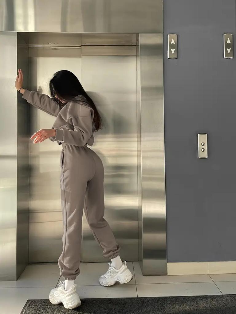 Модный женский весенне-осенний стиль, повседневный комплект толстовки из двух предметов