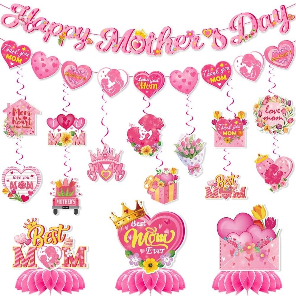 Happy Mother's Day Hanging Swirls Hearts Pattern Desktop Ornament Holiday Banner Party DIY Decor