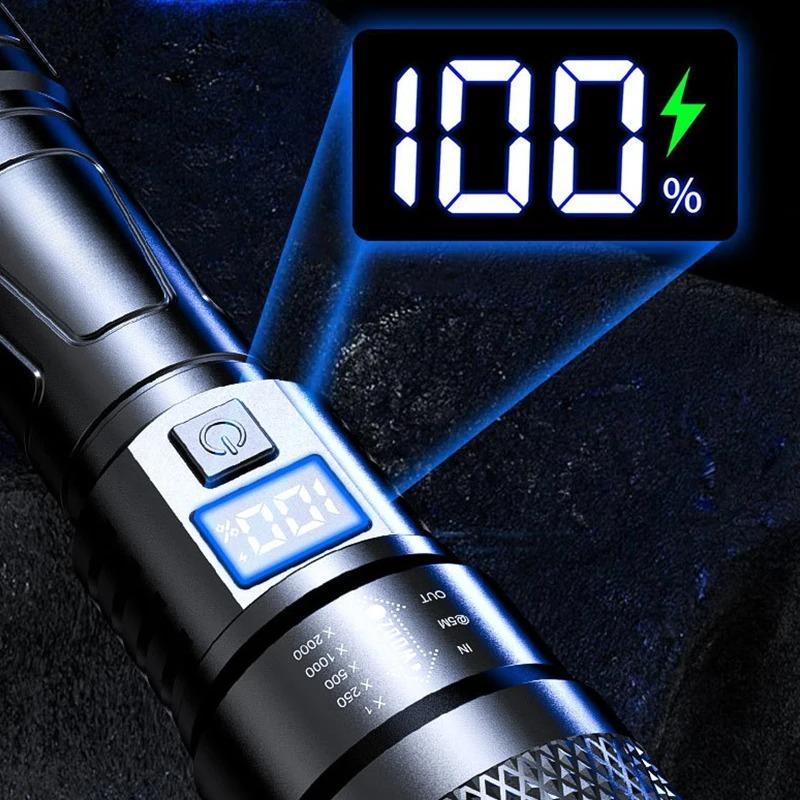 Портативный перезаряжаемый светодиодный фонарик, мощный фонарик, фонарик с зумом, подходит для кемпинга на открытом воздухе, рыбалки, пеших прогулок, морозостойкий