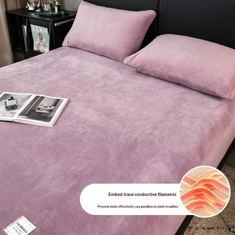 Зимняя Теплая Плюшевая Простыня на Резинке Эластичный Наматрасник Пушистый Бархатный Флисовый Постельный Комплект Пара Термальная Двуспальная Кровать Кинг-сайз
