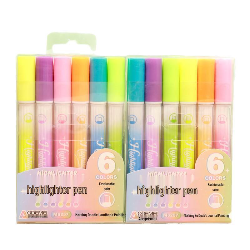 6-Color Large Capacity Fluorescent Glitter Pens with Oblique Tips for Journaling and DIY Projects
