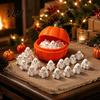 Halloween Gift for Kids Pumpkin Bucket with Mini Ghosts, Candy Bowl, Cute Ghost Seasonal Tabletop Accents Figurines, Party Snack Holder Farmhouse Home