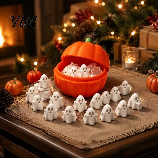 Halloween Gift for Kids Pumpkin Bucket with Mini Ghosts, Candy Bowl, Cute Ghost Seasonal Tabletop Accents Figurines, Party Snack Holder Farmhouse Home