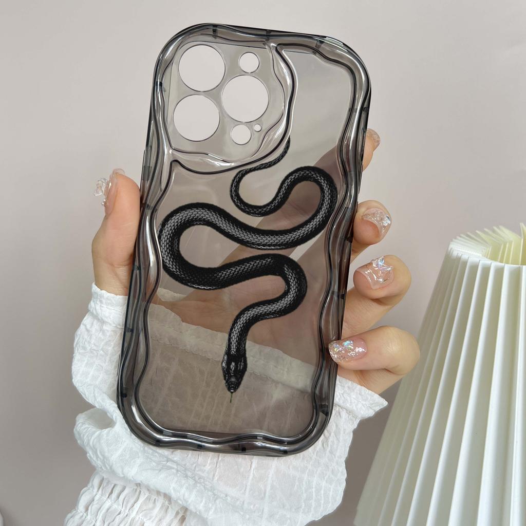 N71 Black Gold Snake Soft Wavy Phone Cases for iPhone 14 Pro Max 13 Mini 15 Plus XR 7 8 6 XS Max 12 11 Protective Bumper Cover