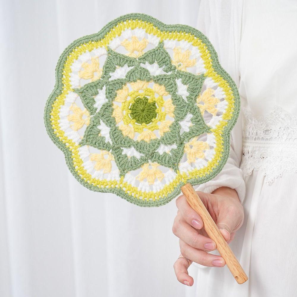 Yarn Crocheted Antique Style Fan Classical Weaving Fun Decorative Craft Fan Girlfriend