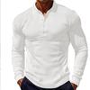 American Men's T-Shirt Waffle Casual Lapel Button Slim-Fit Long Sleeve Polo Shirt Men's