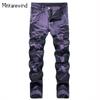 Four Seasons Ripped Jeans Youth Streetwear Casual Slim Denim Pants Personalized Purple Black Straight Men's Jeans Fashion Men Clothing