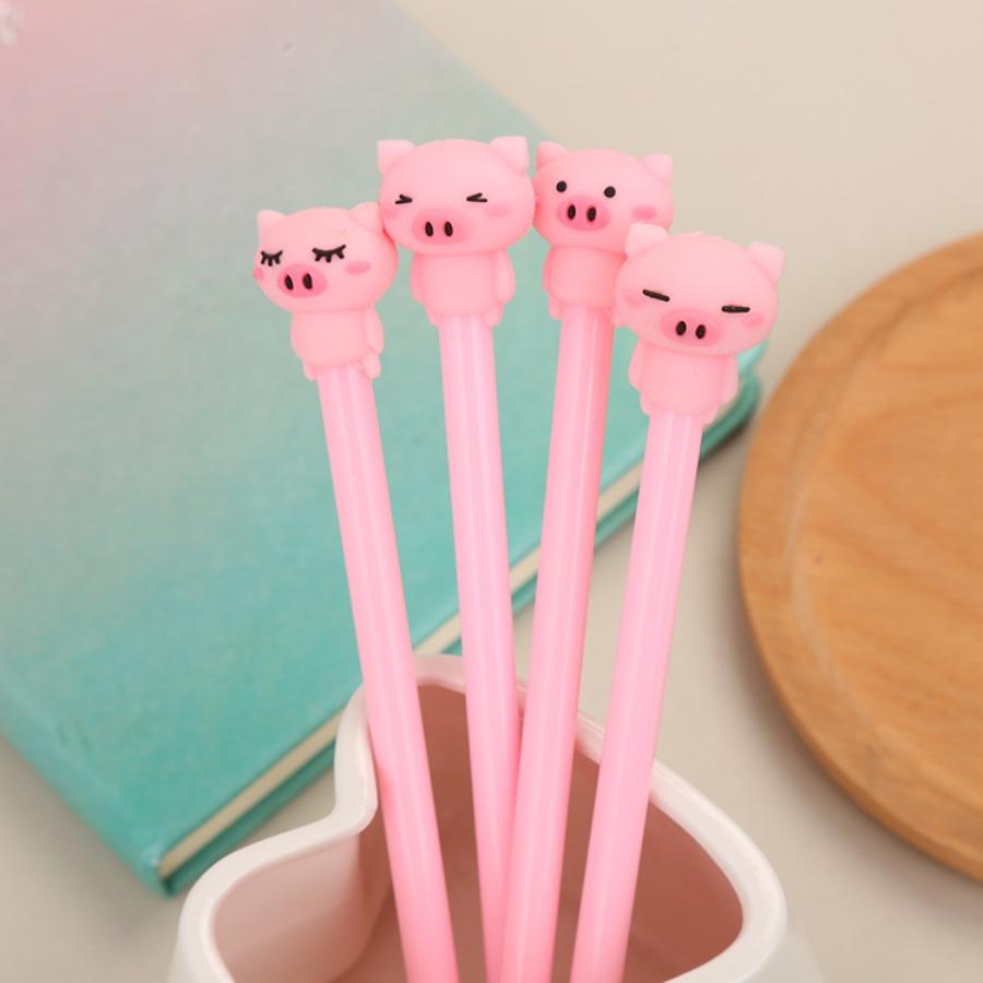 School Season 4pcs 0.5mm Creative Stationery Pink Piggy Gel Pen Cartoon Girl Heart Series Water-based Pen Learning Office Signature Pen